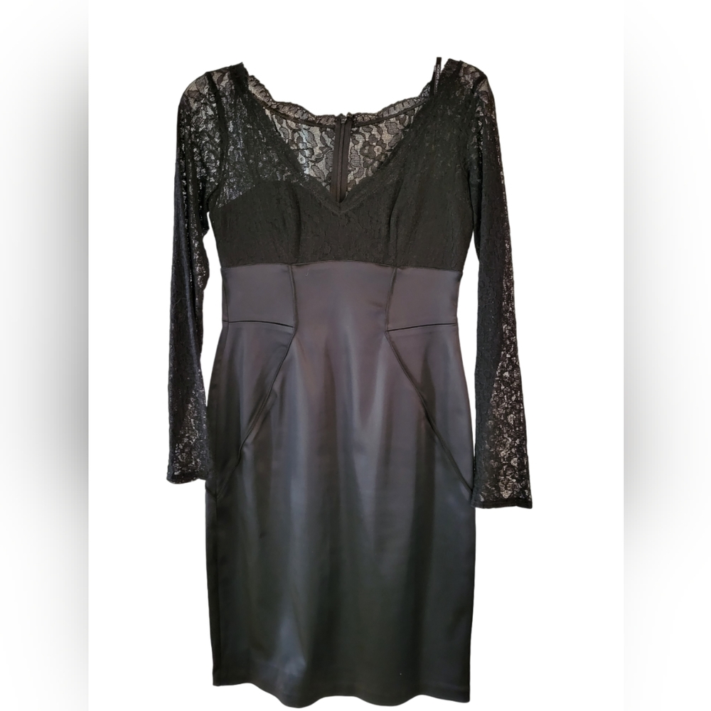 Maggy London Lace and Satin Little Black Dress Size 6
